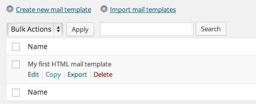 Mail templates list